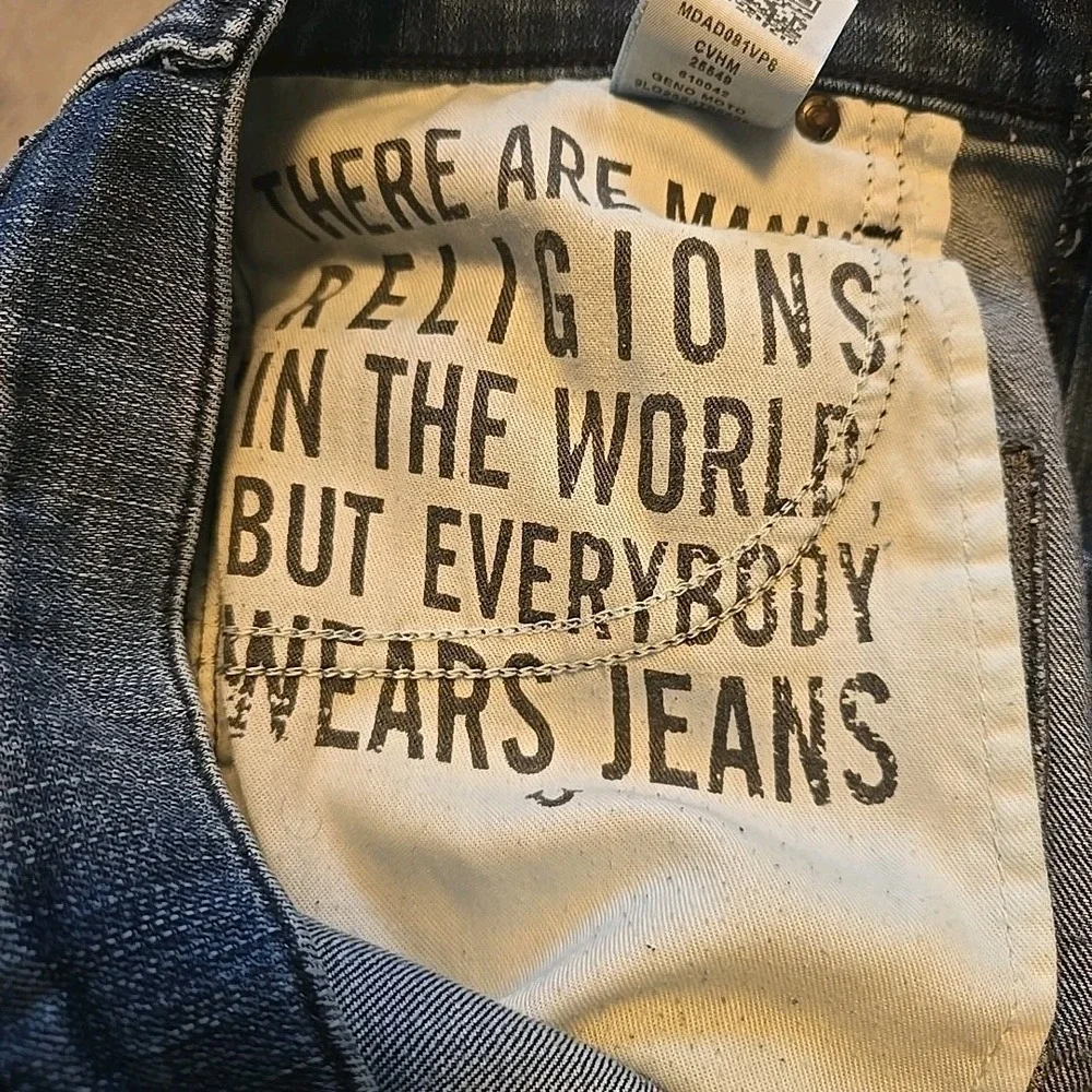 True Religion Geno Relaxed Slim‎ Moto Mens Distressed Blue Jean Shorts Size 32